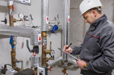 Plumber inspecting pipes